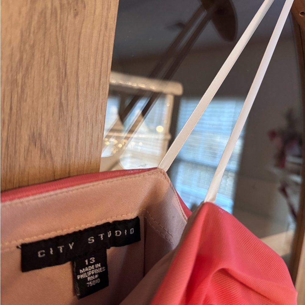 Coral Chiffon Maxi Dress w/ Jeweled Waist Strapless Formal Prom Evening Gown - Picture 6 of 6